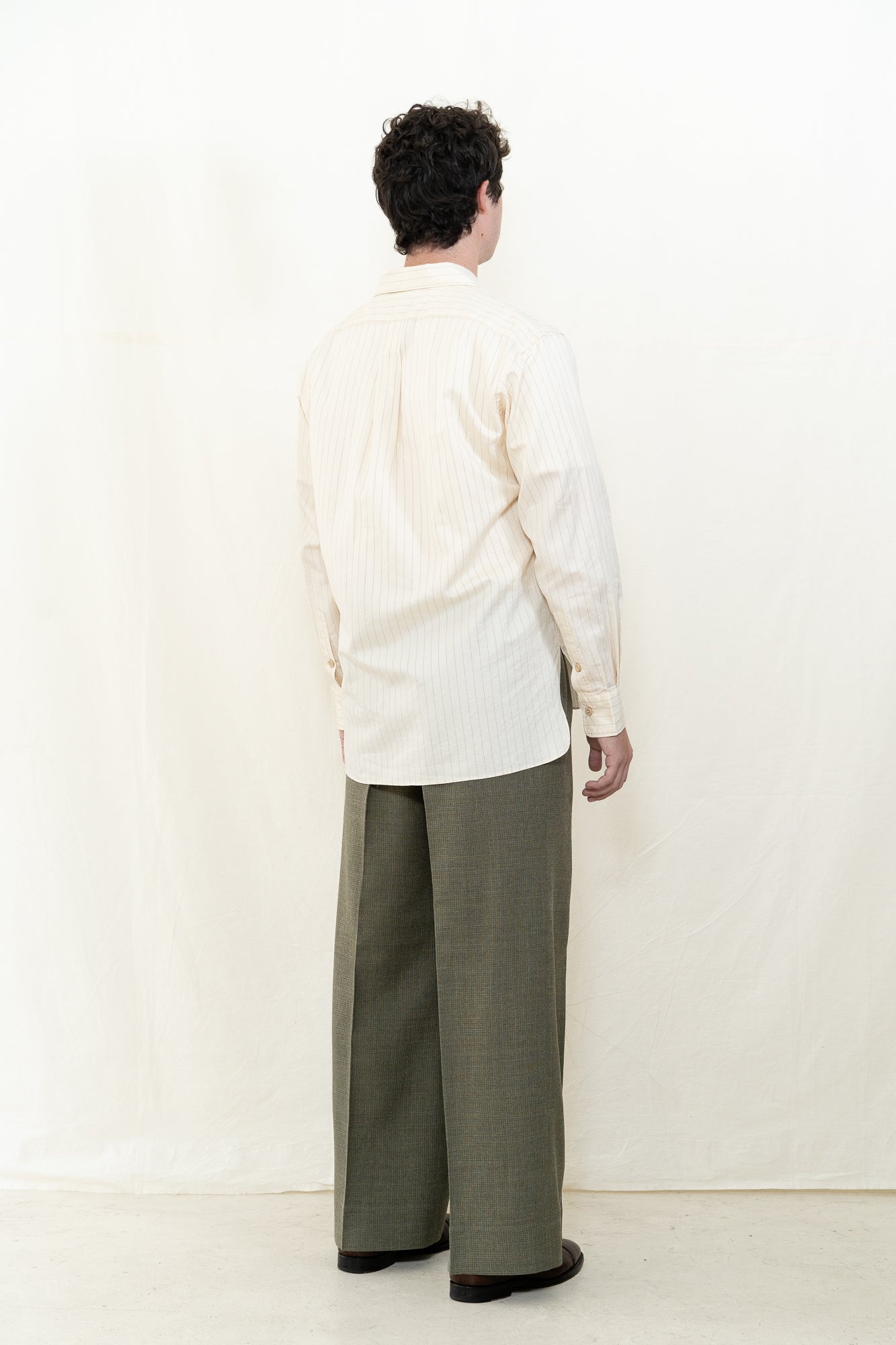 MotivMfg Savon Cotton Silk Ivory Striped Shirt