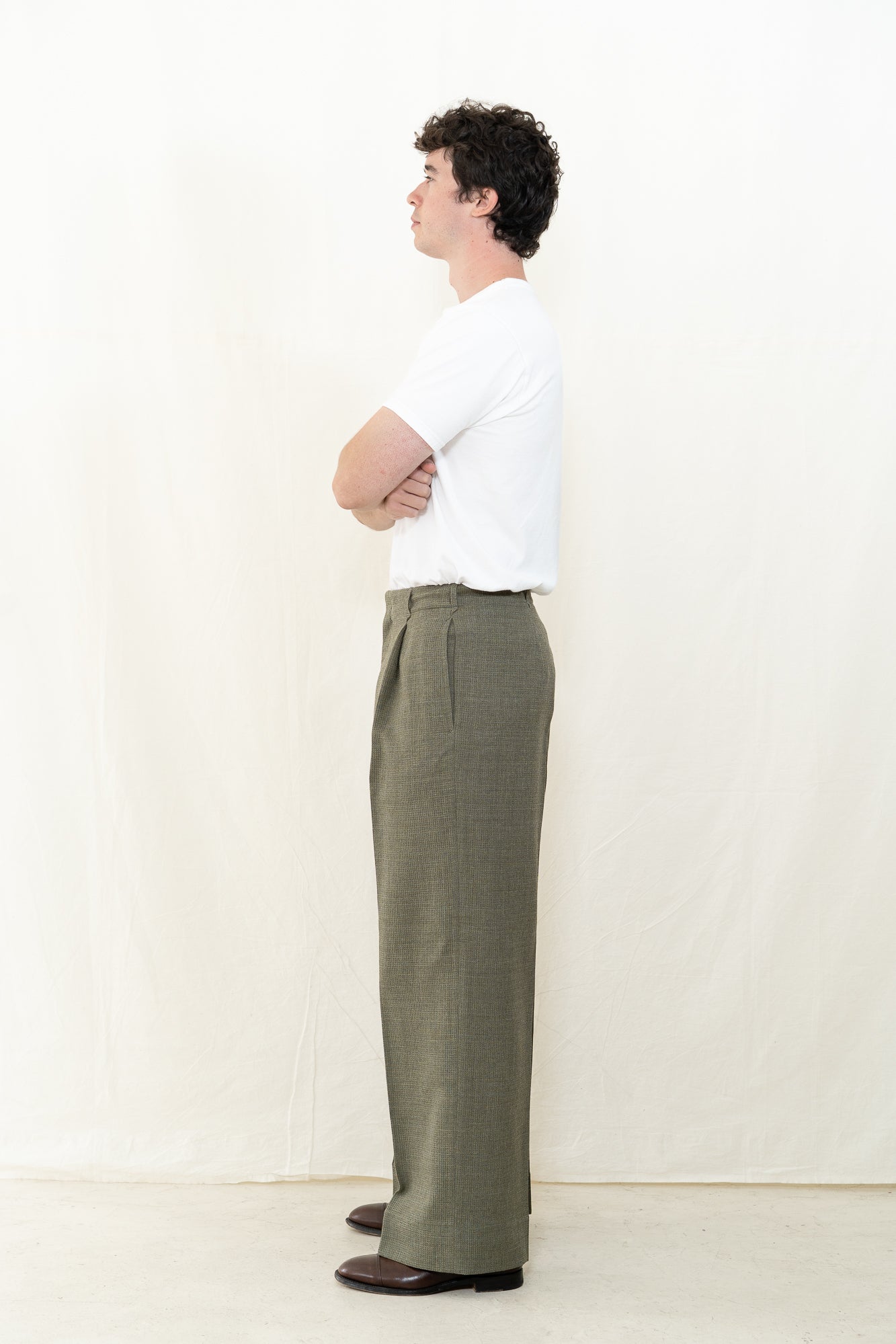 MotivMfg Mono Micro Check Trousers in Sage