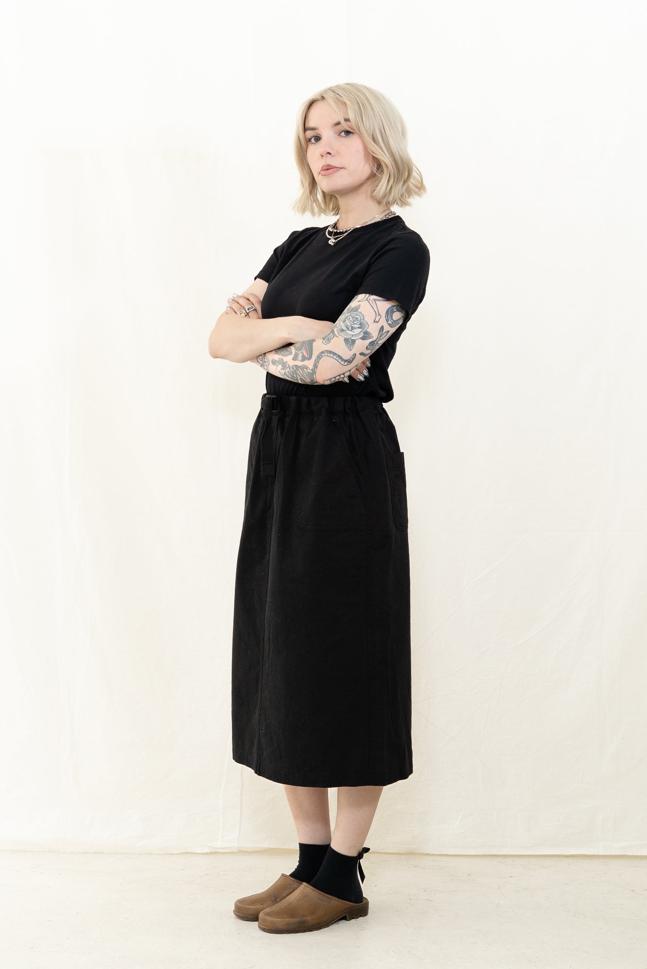 KAPPY Cotton Fatigue Skirt in Black