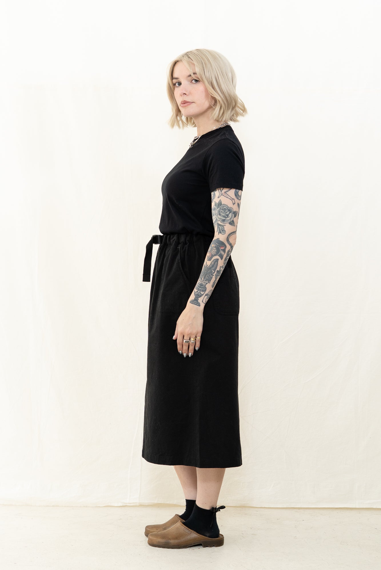 KAPPY Cotton Fatigue Skirt in Black