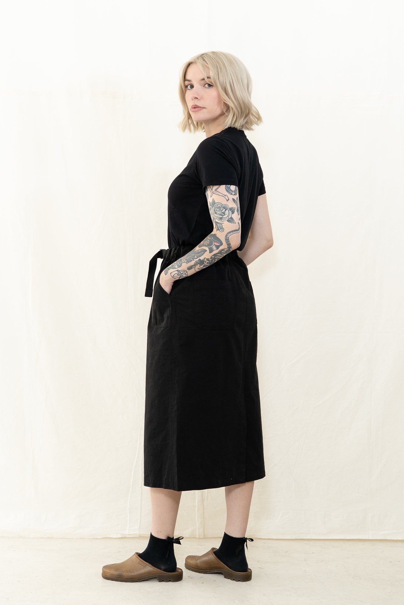 KAPPY Cotton Fatigue Skirt in Black