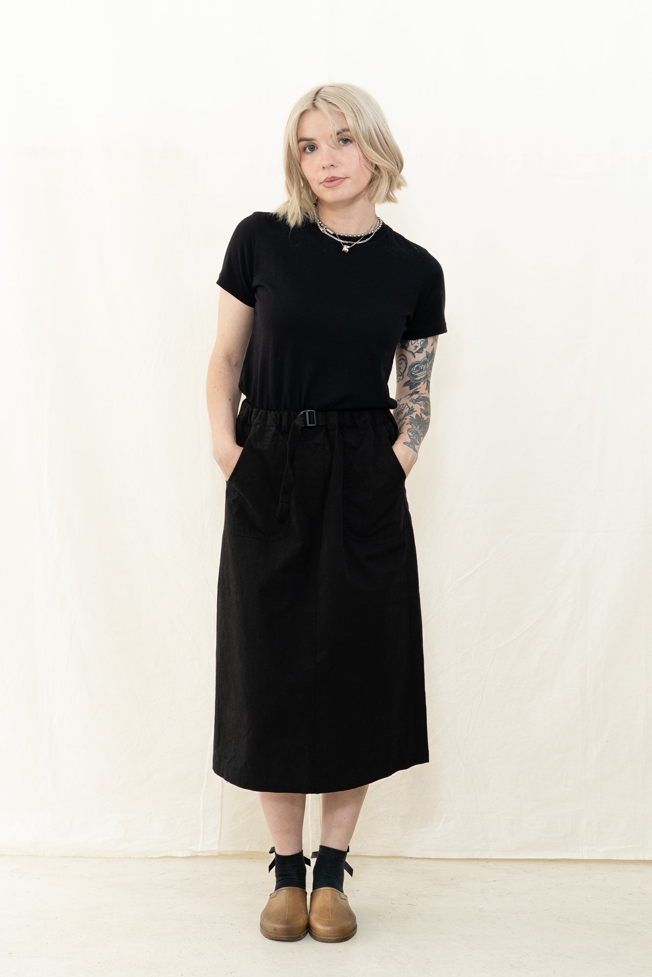 KAPPY Cotton Fatigue Skirt in Black