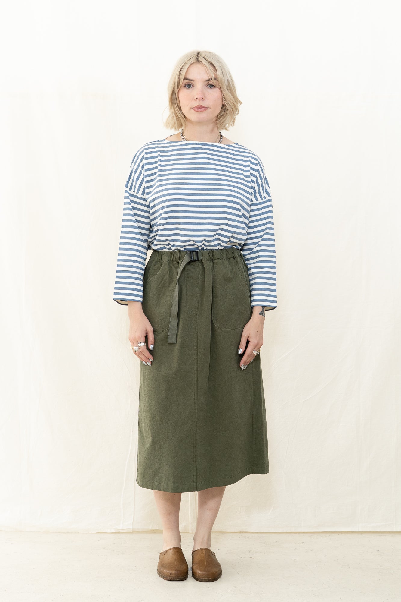 Kappy Cotton Fatigue Skirt in Khaki
