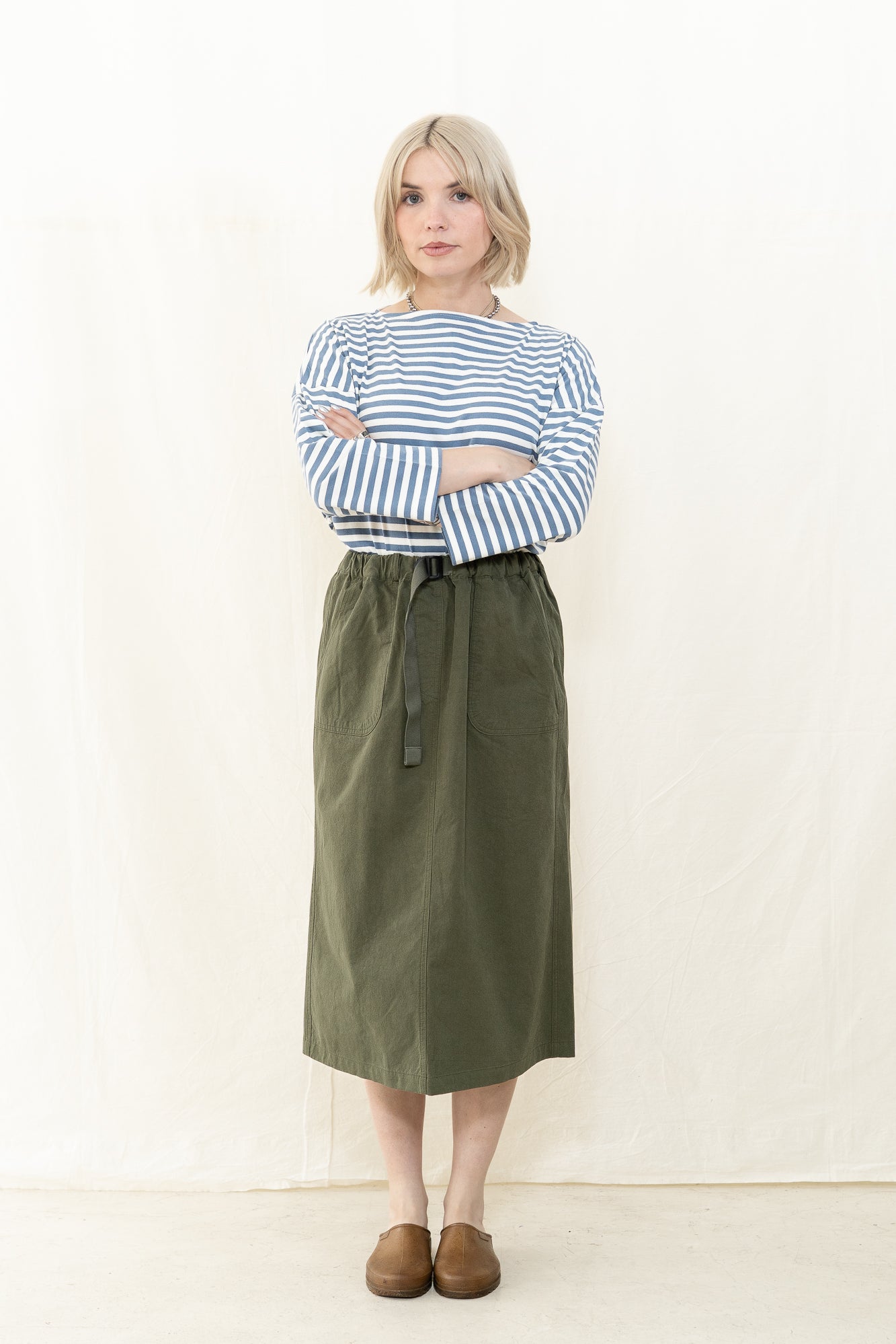Kappy Cotton Fatigue Skirt in Khaki