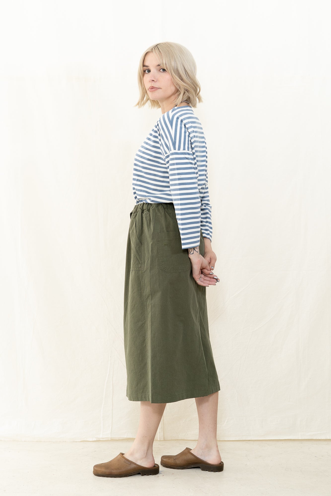 Kappy Cotton Fatigue Skirt in Khaki
