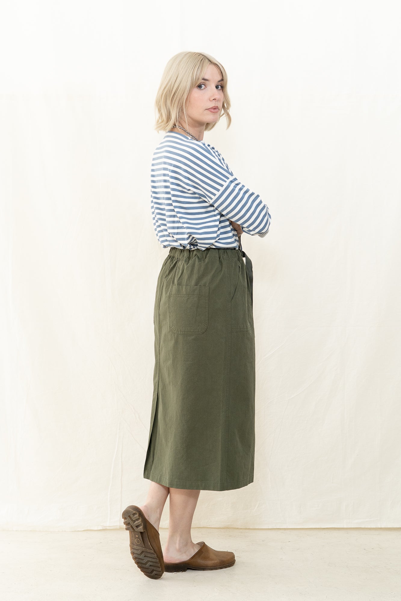 Kappy Cotton Fatigue Skirt in Khaki
