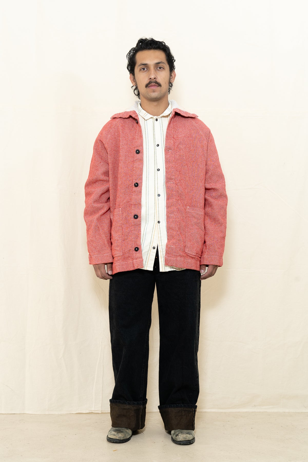 Tender Collared Drafting Coat in Red Twill