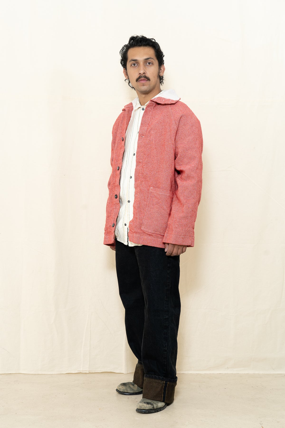 Tender Collared Drafting Coat in Red Twill