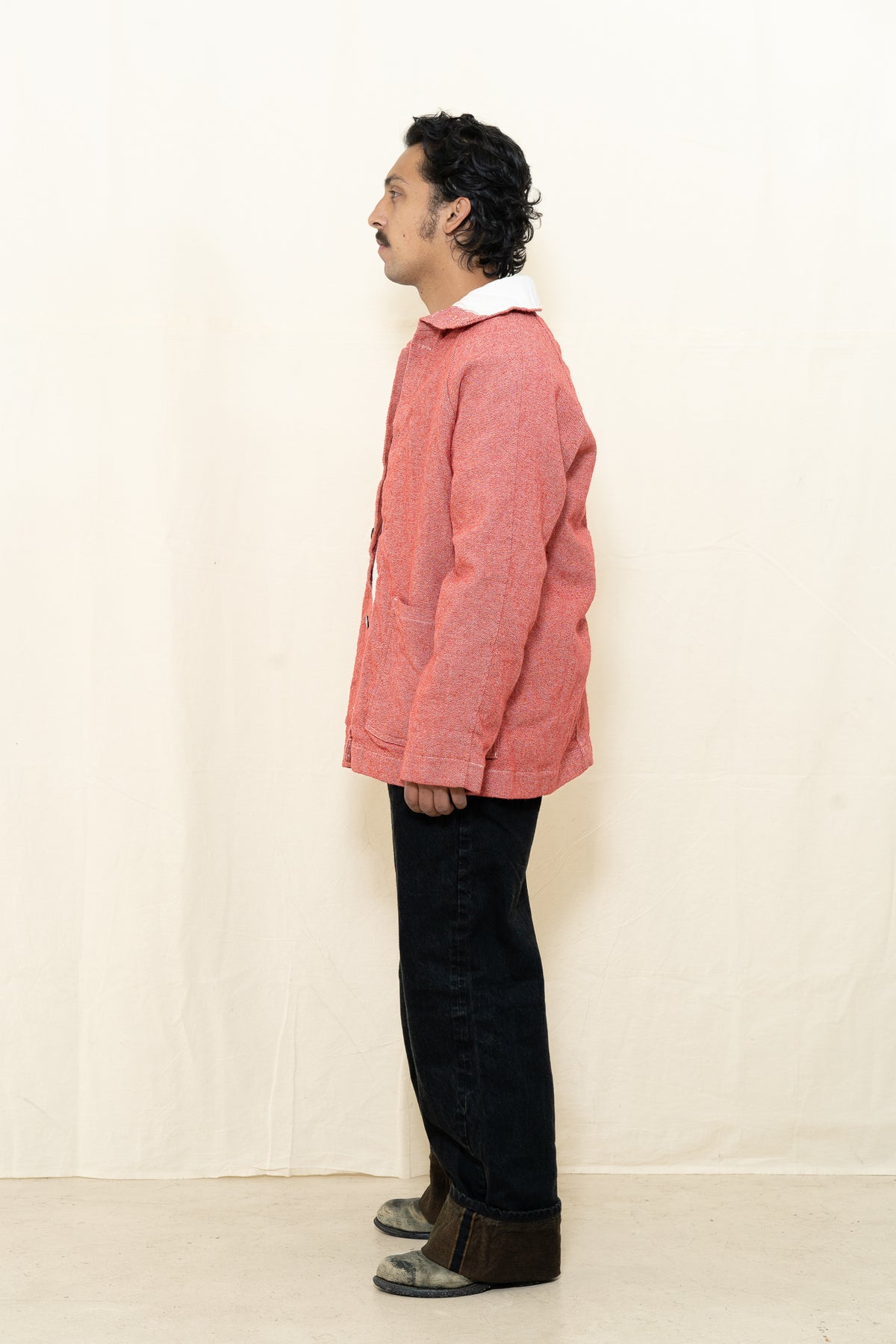Tender Collared Drafting Coat in Red Twill
