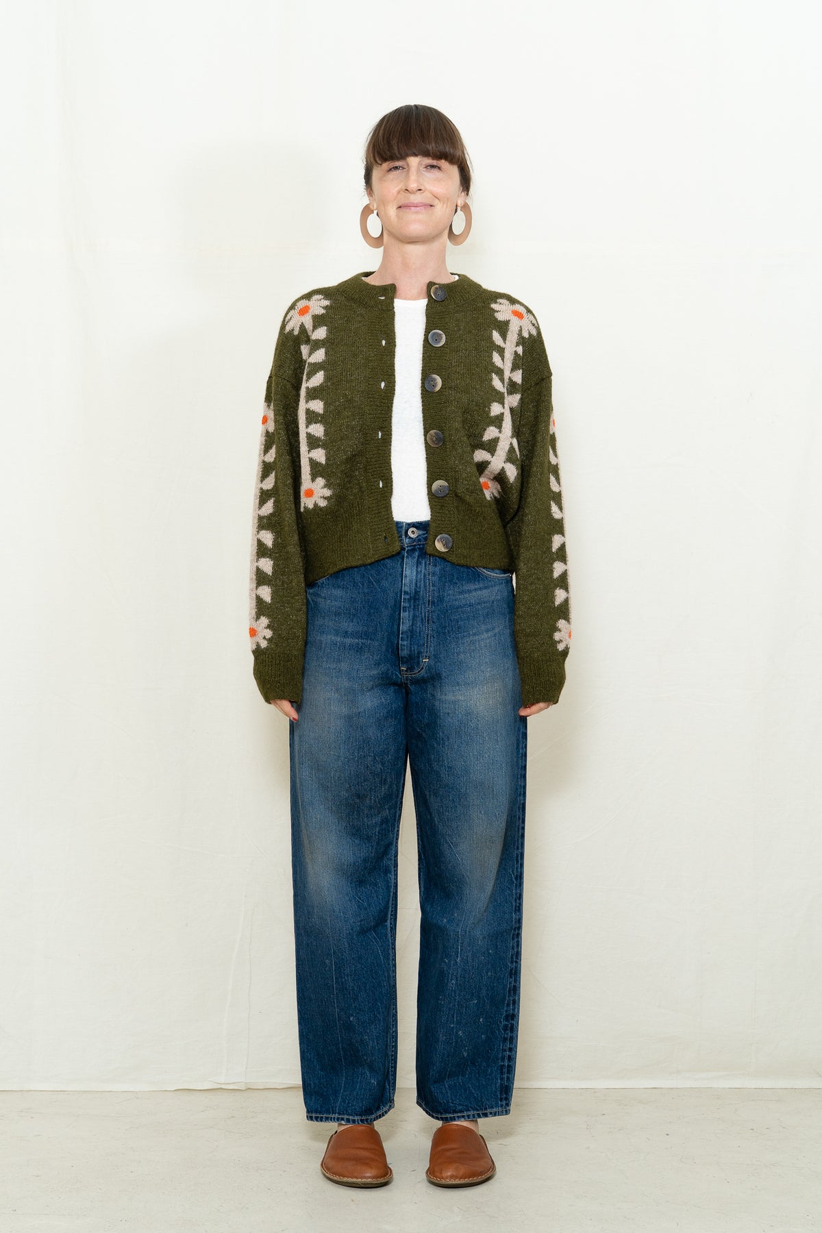 DEGEN Flower Power Cardigan in Moss