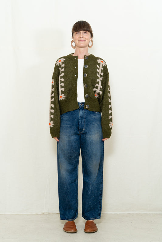DEGEN Flower Power Cardigan in Moss