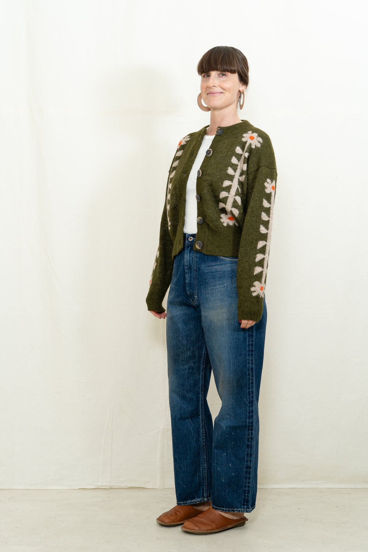 DEGEN Flower Power Cardigan in Moss