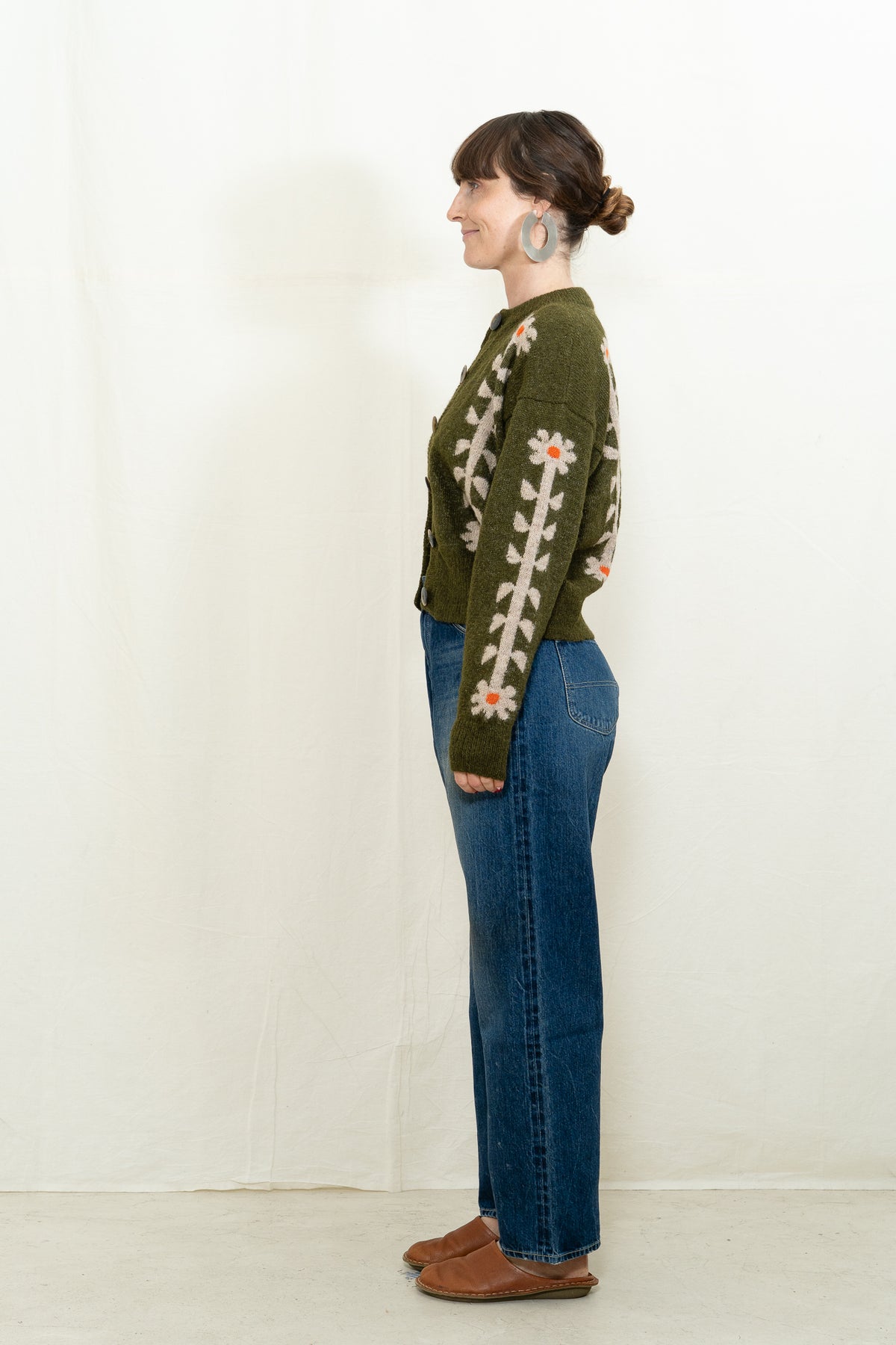 DEGEN Flower Power Cardigan in Moss