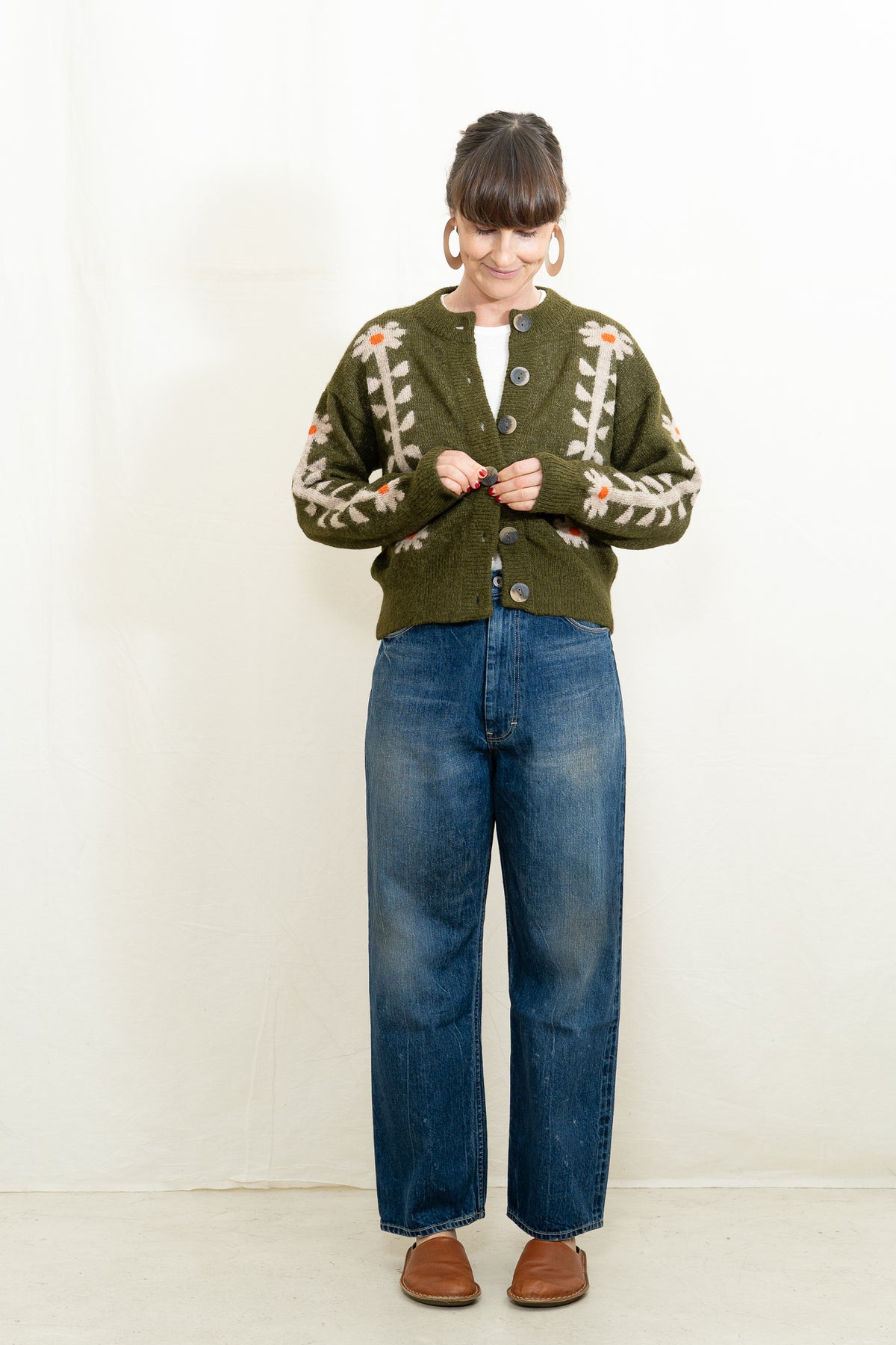 DEGEN Flower Power Cardigan in Moss