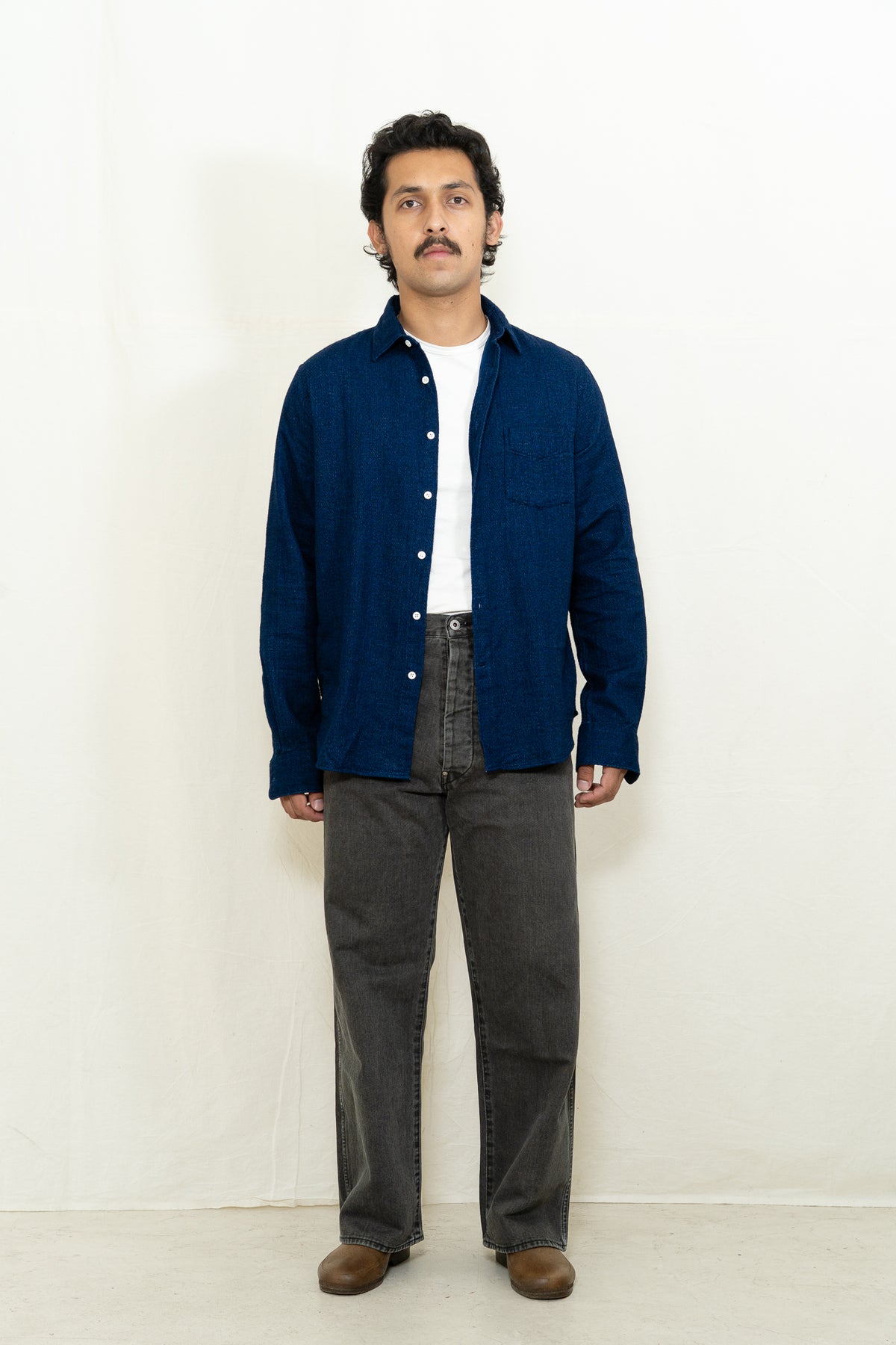 C.O.F. Studio Long Sleeve Standard Shirt in Dark Indigo Dobby