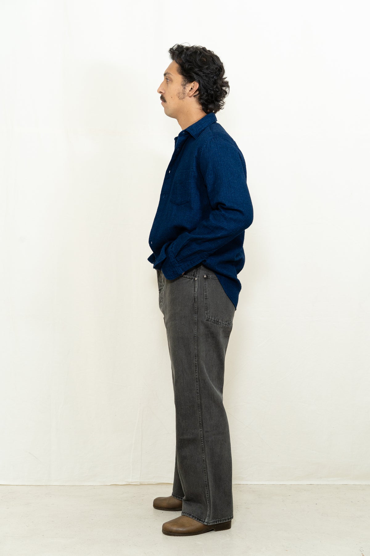 C.O.F. Studio Long Sleeve Standard Shirt in Dark Indigo Dobby