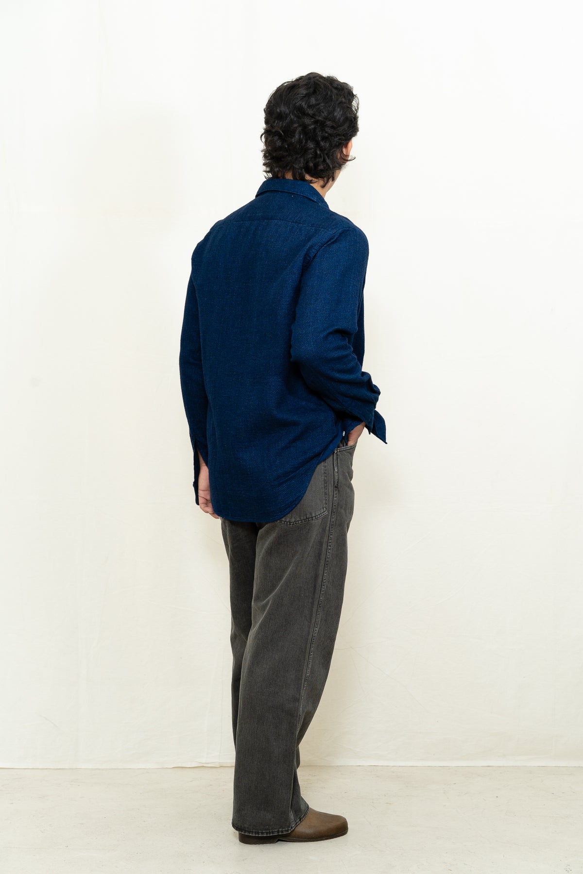 C.O.F. Studio Long Sleeve Standard Shirt in Dark Indigo Dobby
