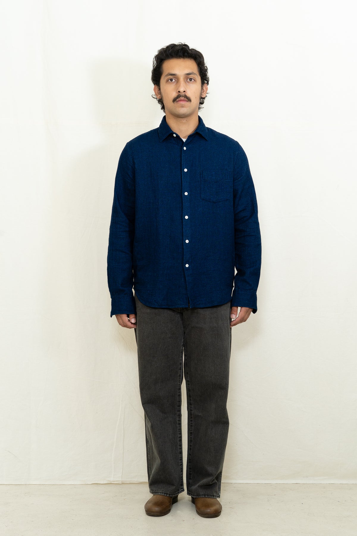 C.O.F. Studio Long Sleeve Standard Shirt in Dark Indigo Dobby