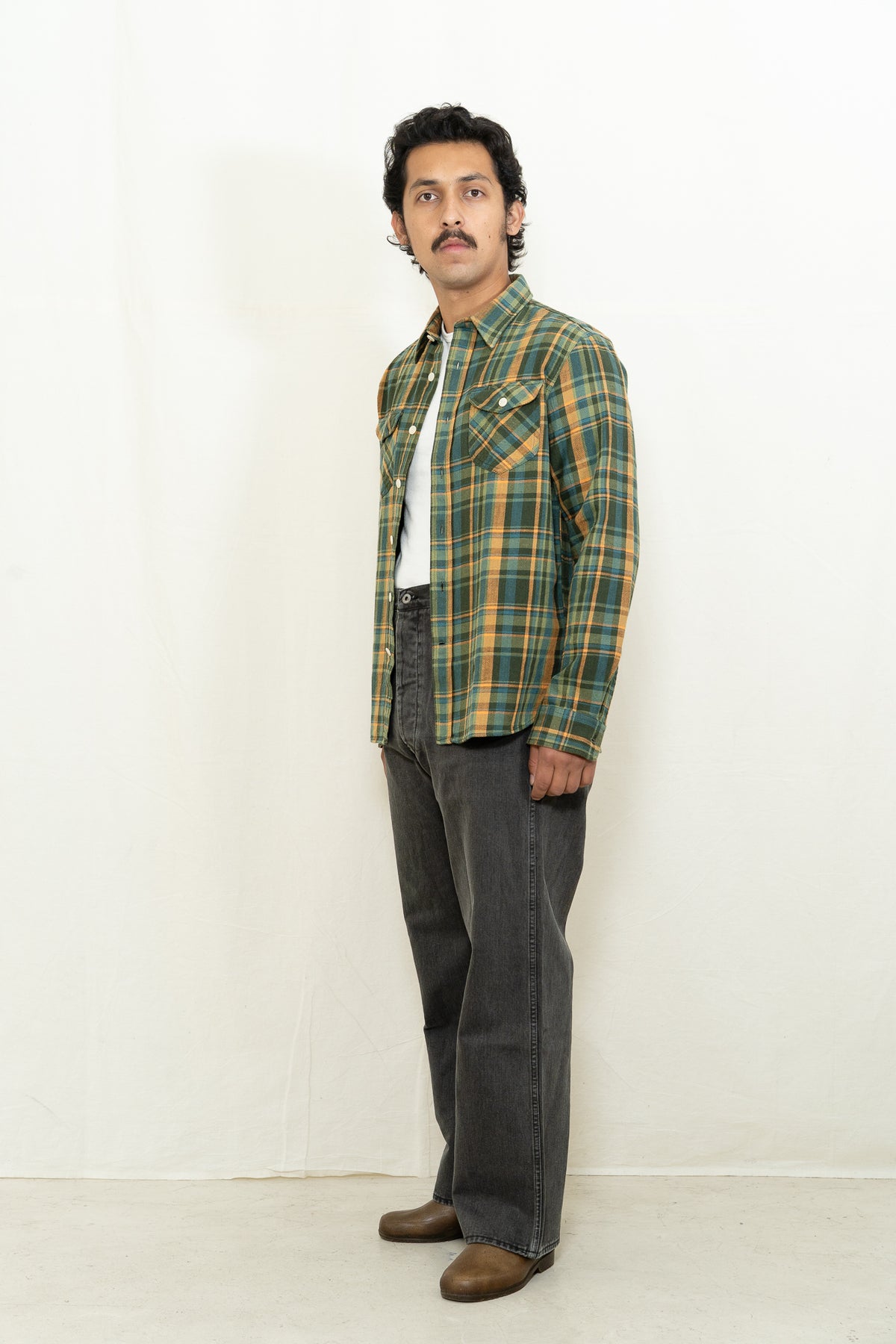 C.O.F. Studio Postman Shirt in Olive Night Plaid
