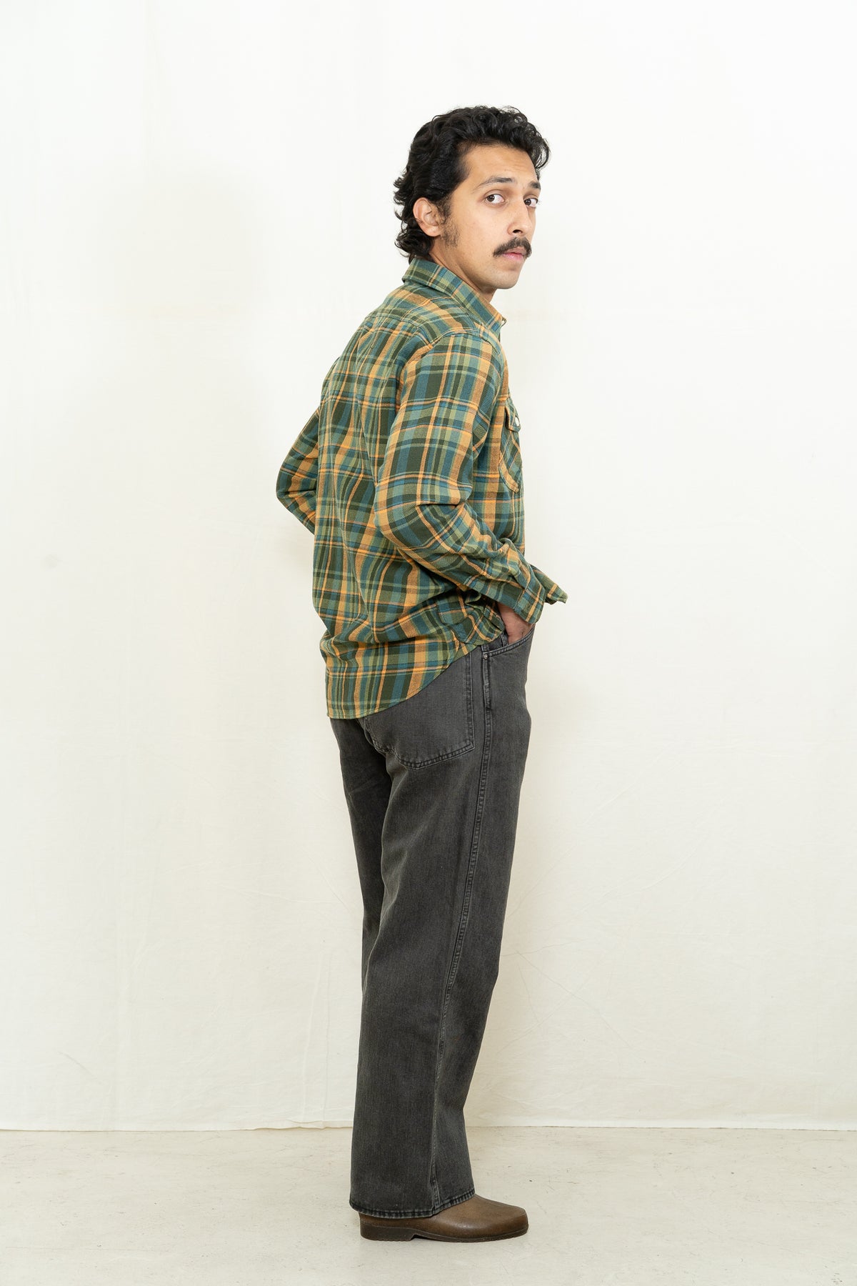 C.O.F. Studio Postman Shirt in Olive Night Plaid
