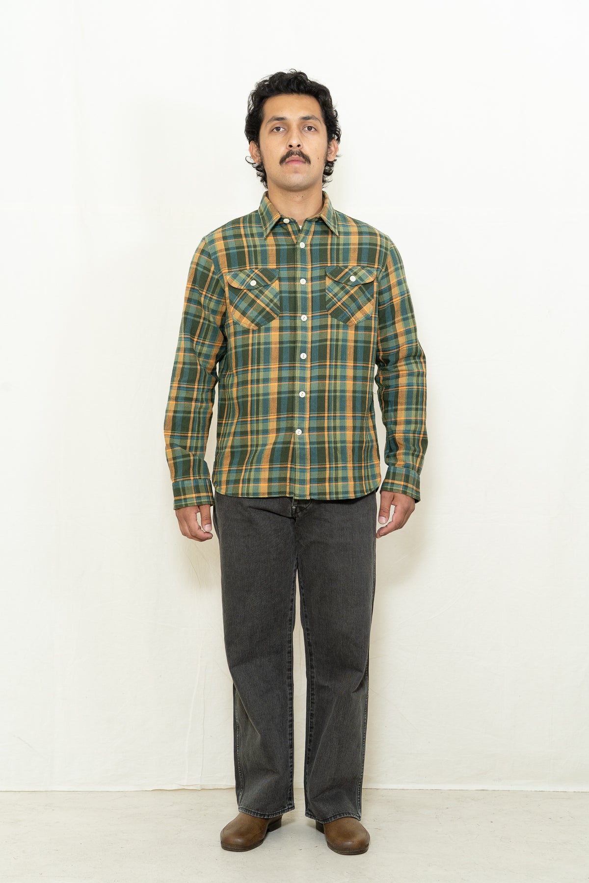C.O.F. Studio Postman Shirt in Olive Night Plaid