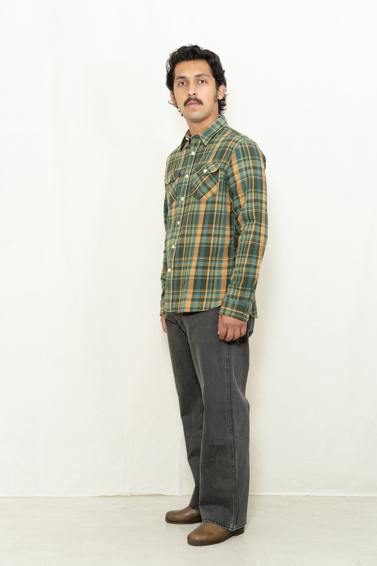 C.O.F. Studio Postman Shirt in Olive Night Plaid