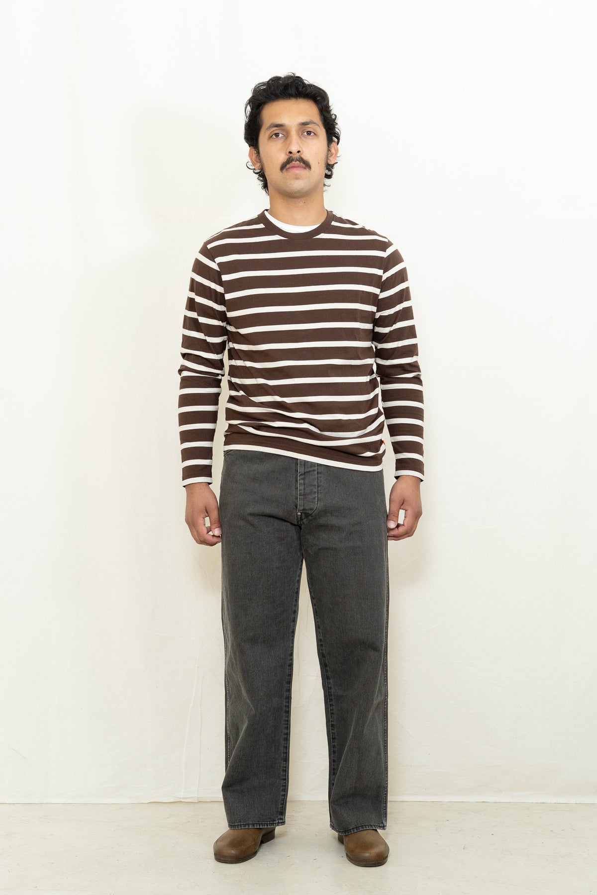 Far Afield Long Sleeve Breton Stripe T-Shirt in Brown