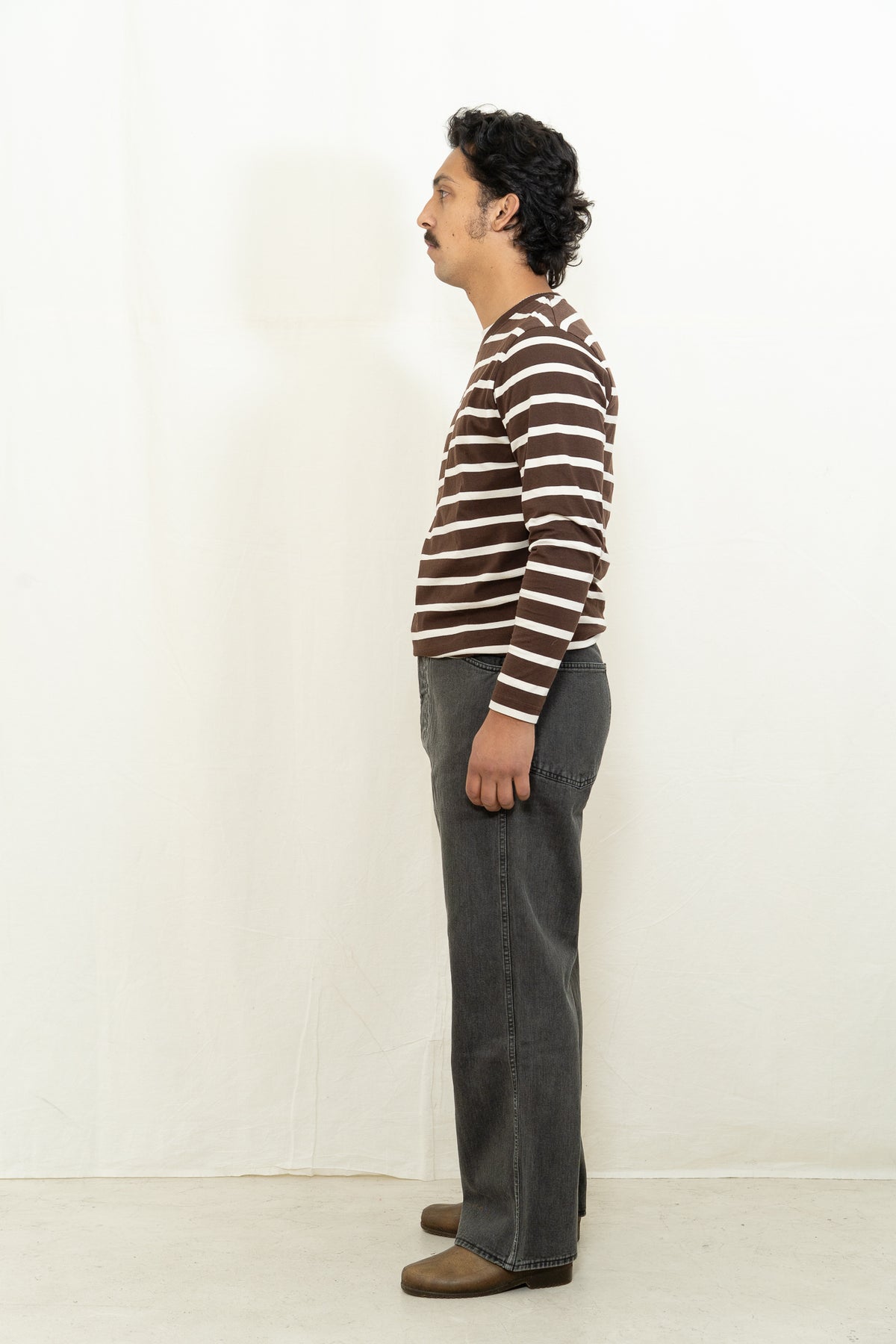 Far Afield Long Sleeve Breton Stripe T-Shirt in Brown