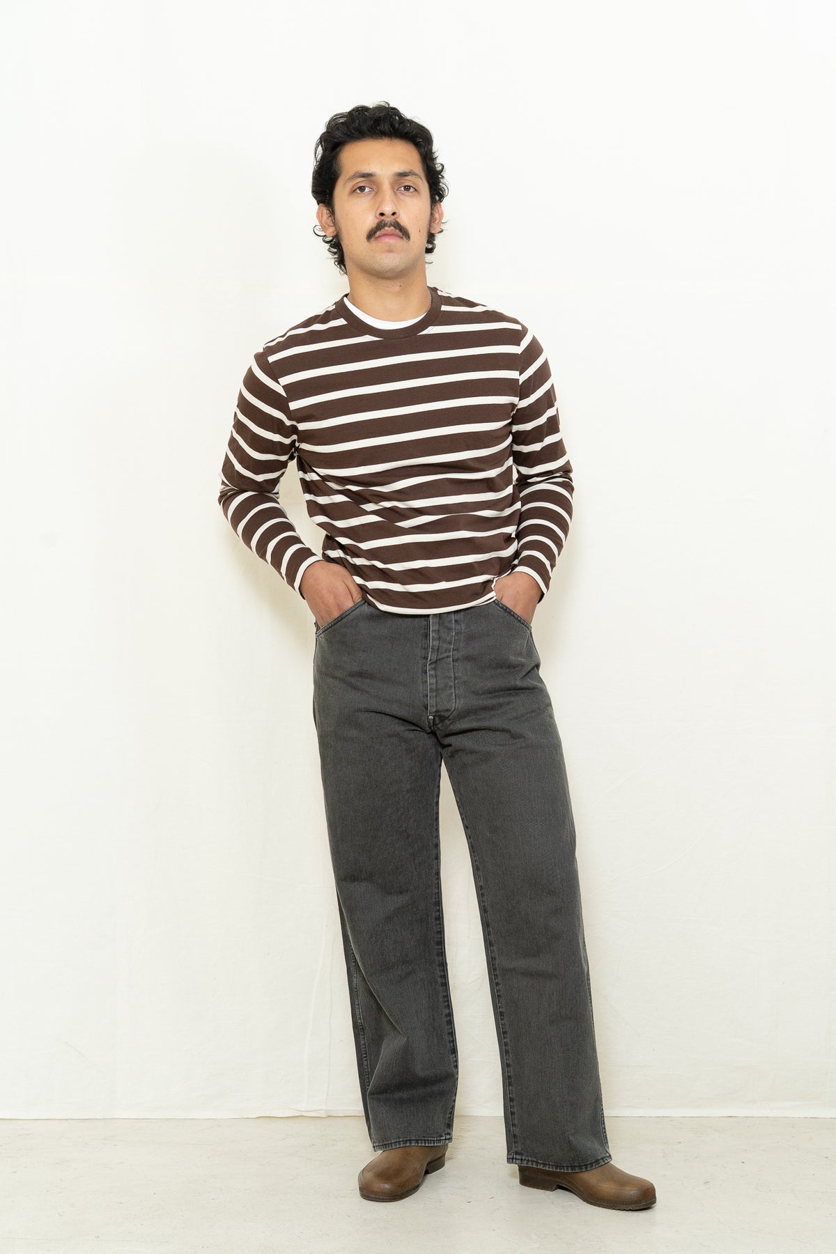 Far Afield Long Sleeve Breton Stripe T-Shirt in Brown