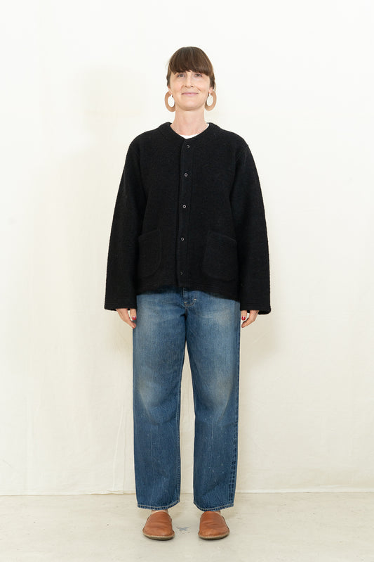 Chimala Sheep Pile Snap Cardigan in Black