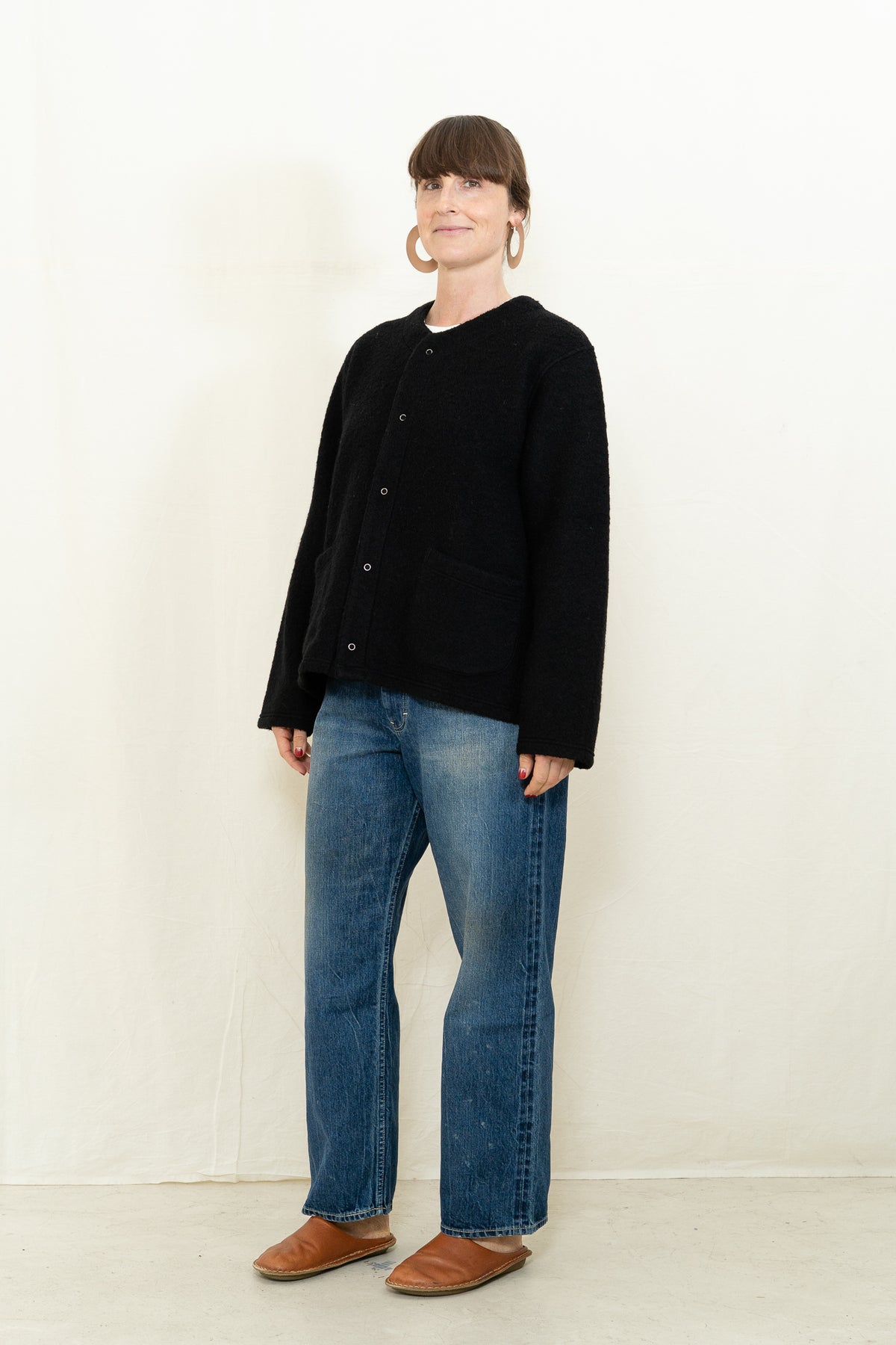 Chimala Sheep Pile Snap Cardigan in Black