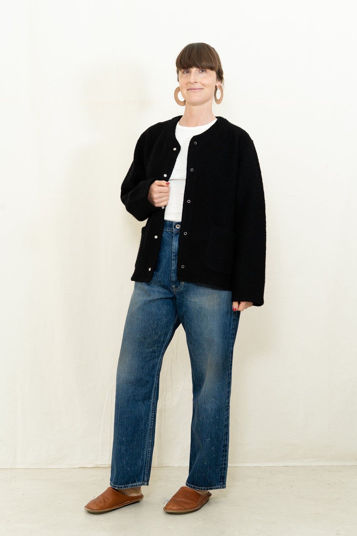 Chimala Sheep Pile Snap Cardigan in Black