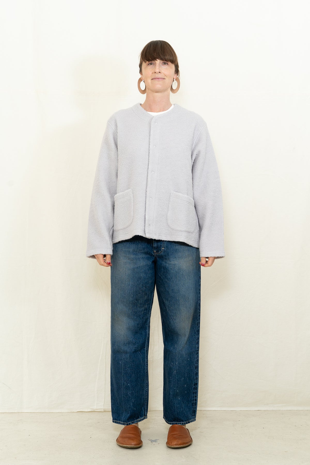 Chimala Sheep Pile Snap Cardigan in Gray