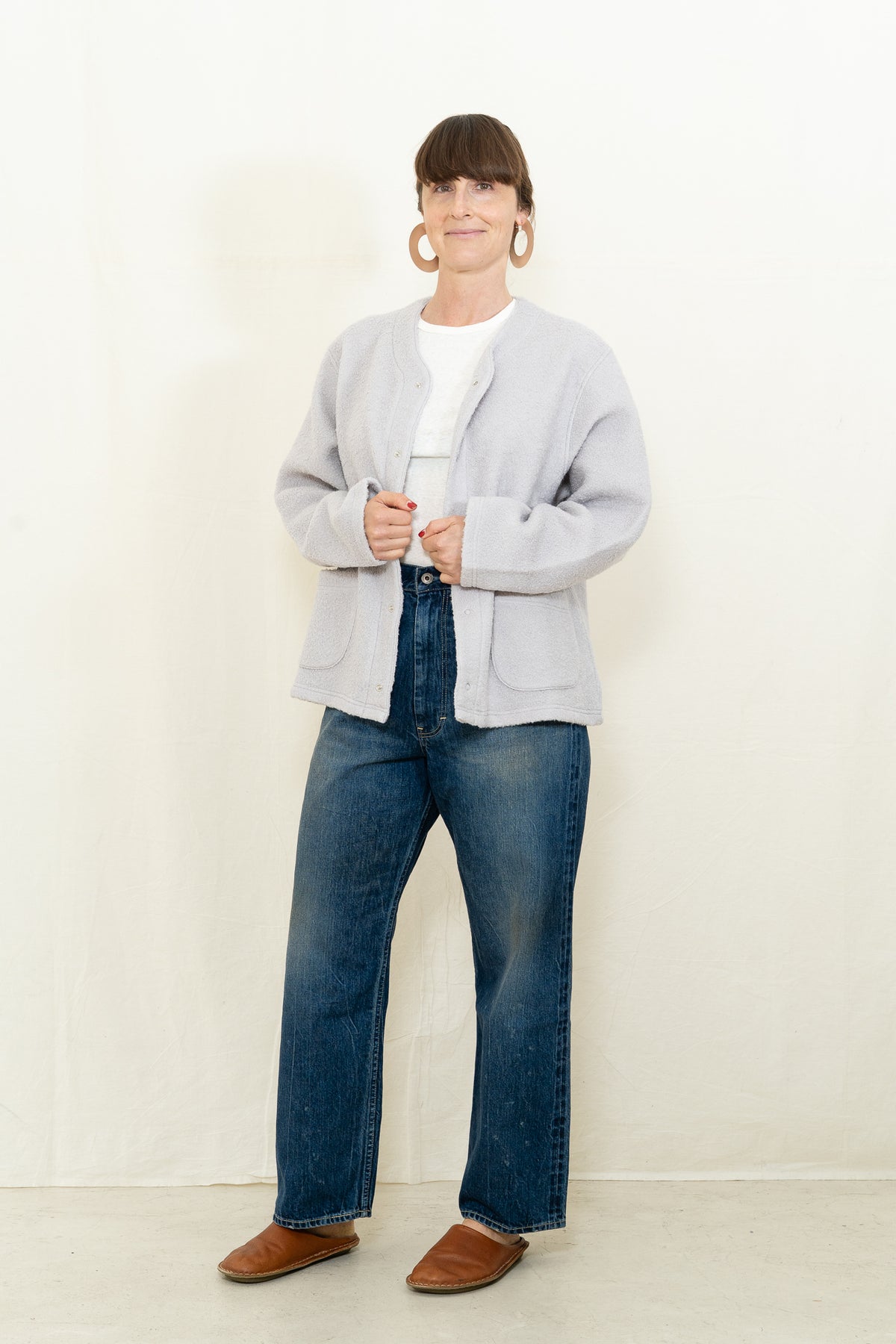 Chimala Sheep Pile Snap Cardigan in Gray