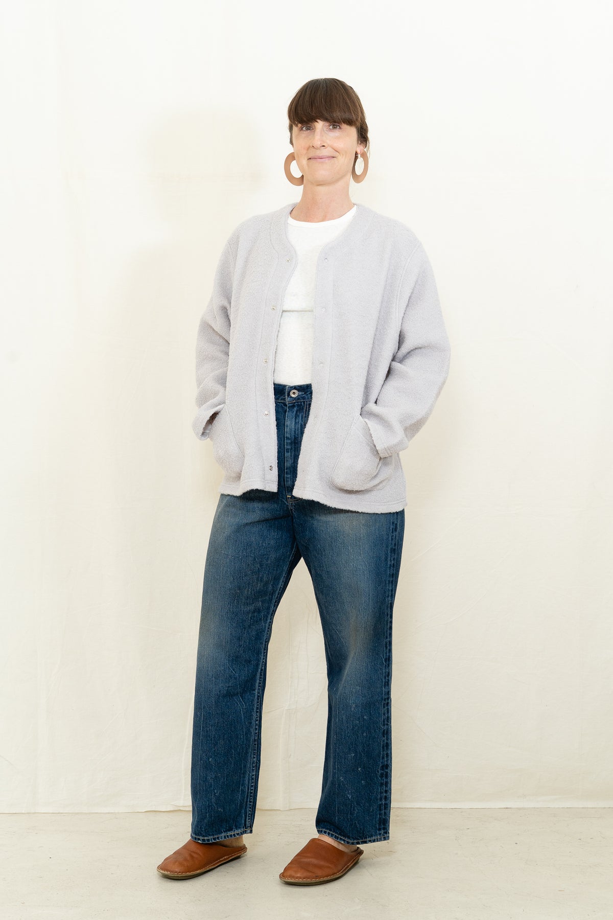 Chimala Sheep Pile Snap Cardigan in Gray