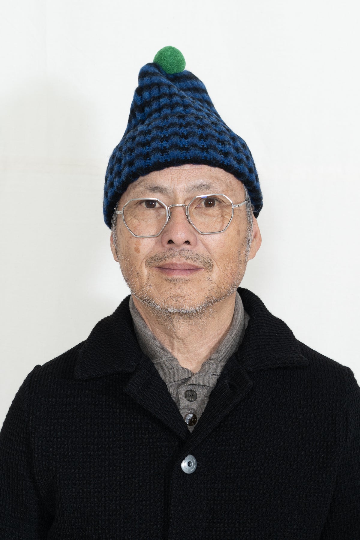 Jo Gordon Narrow Stripe Pompom Hat in Black and Nightsky