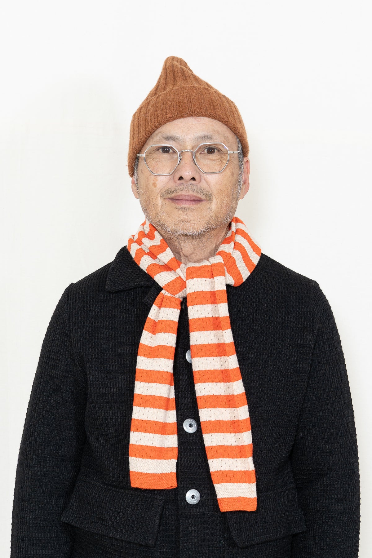 Jo Gordon Pointelle Scarf in Orange Gloss and Oatmeal