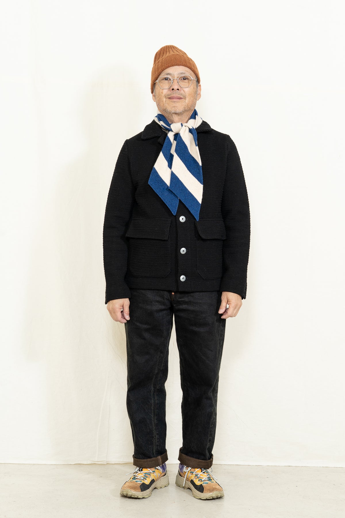 Jo Gordon Diagonal Stripe Scarf in Nightsky and Oatmeal