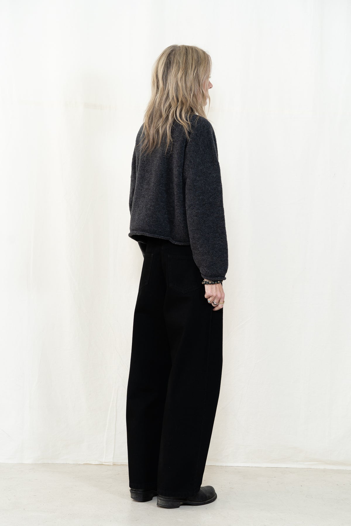 Micaela Greg Boucle Rolled Sweater in Charcoal