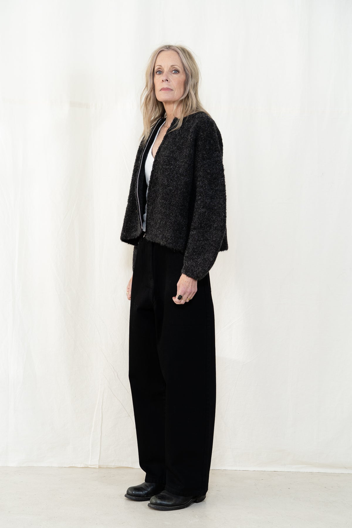 Micaela Greg Boucle Zip Cardigan in Charcoal