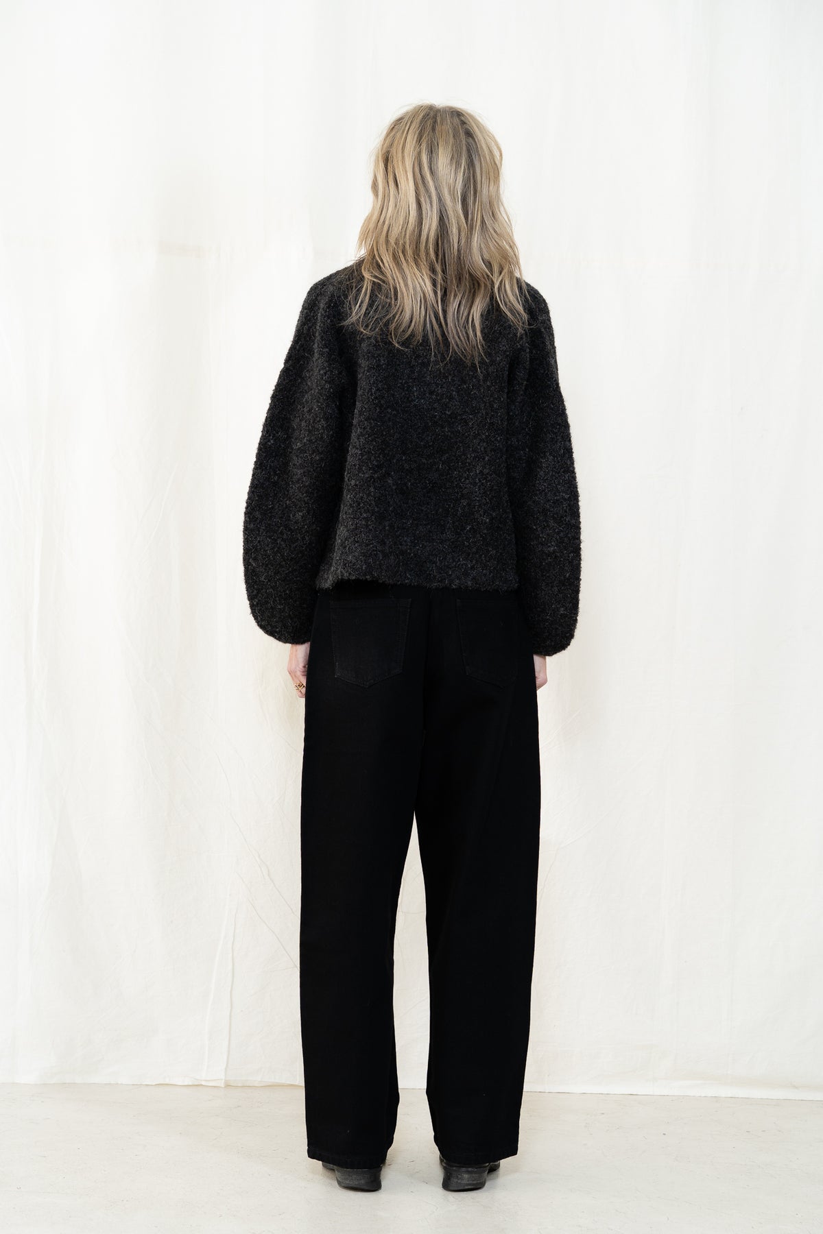 Micaela Greg Boucle Zip Cardigan in Charcoal