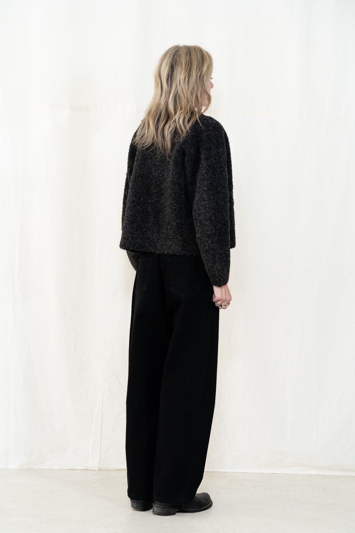 Micaela Greg Boucle Zip Cardigan in Charcoal
