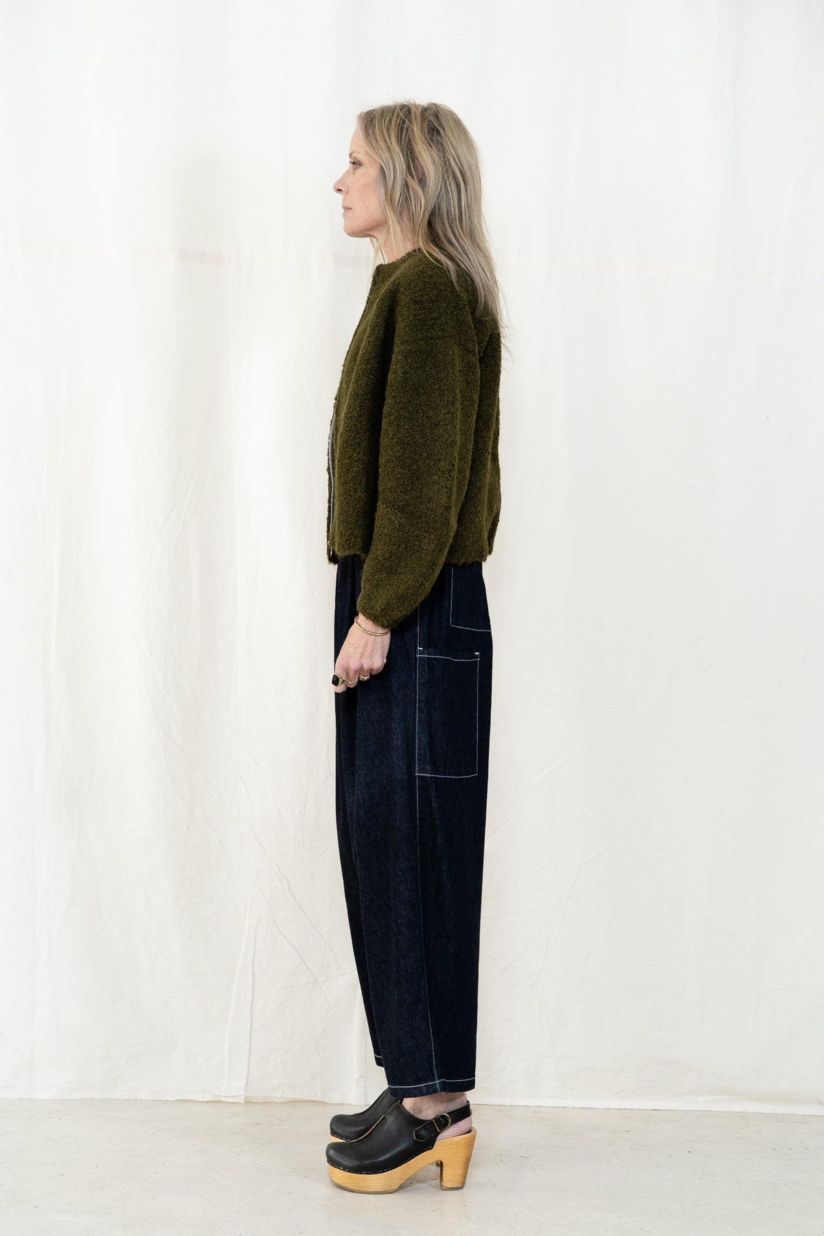 Micaela Greg Boucle Zip Cardigan in Olive