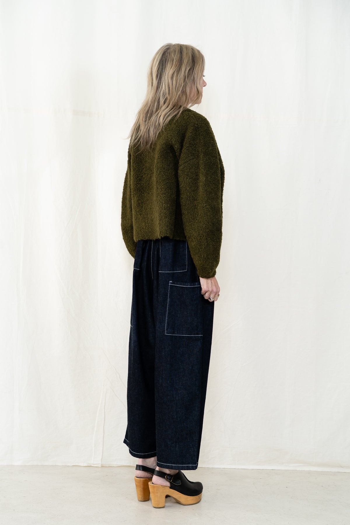 Micaela Greg Boucle Zip Cardigan in Olive