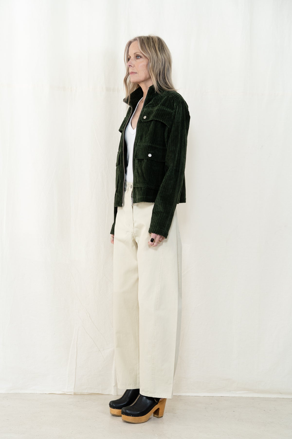 Thinking MU Celia Cord Jacket in Bottle Green