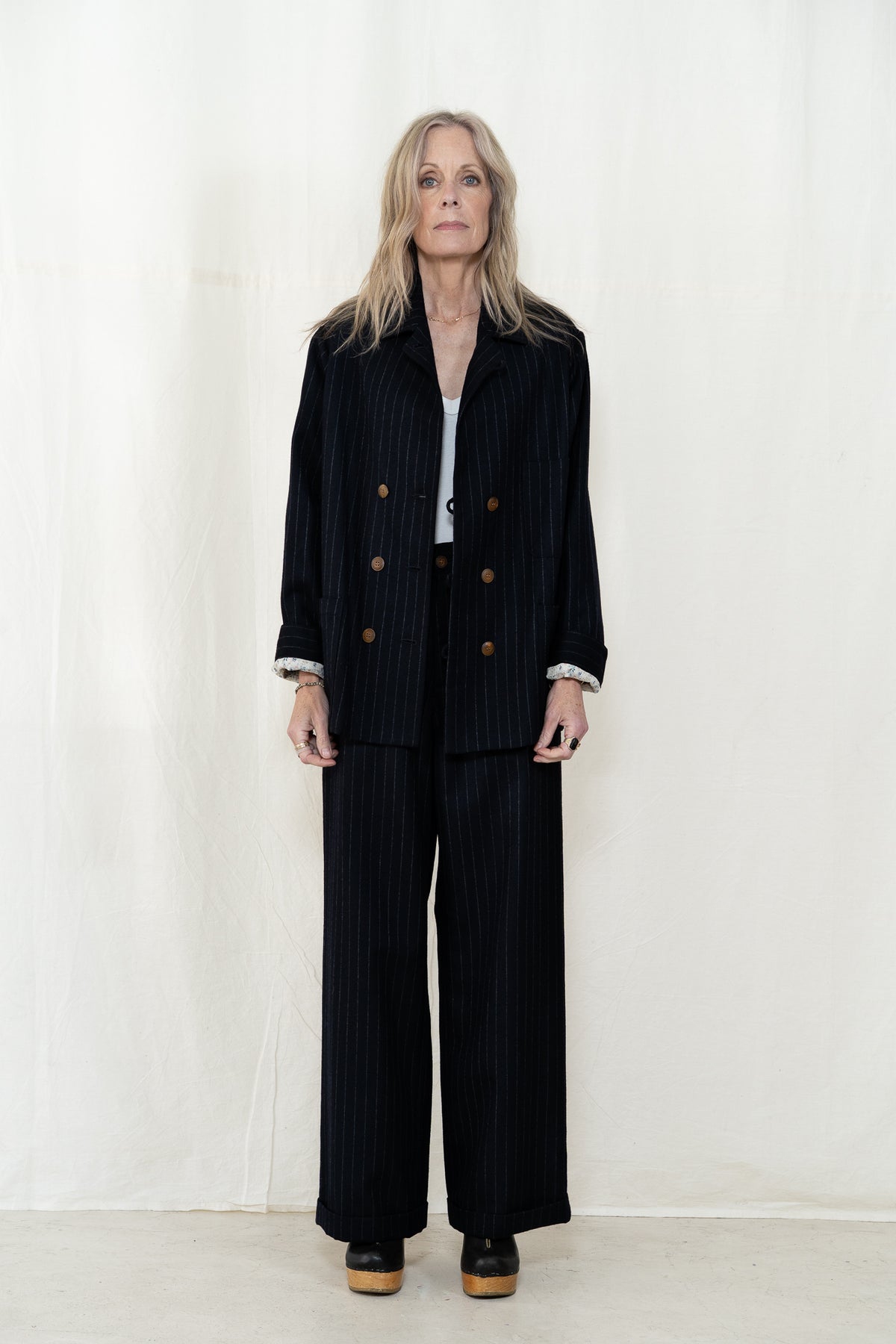 Hye Sun Mun Hutton Jacket in Navy Pin Stripe