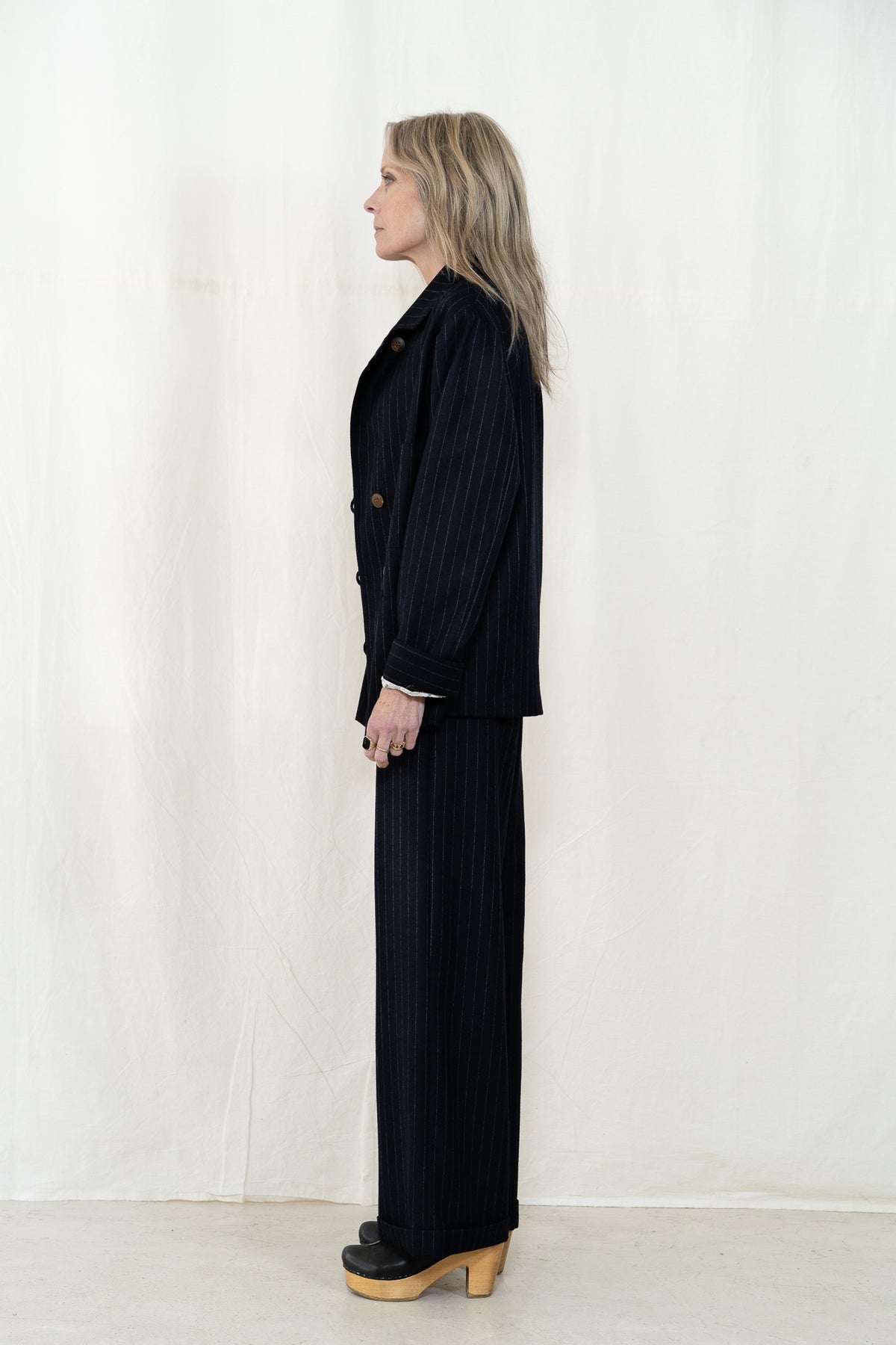 Hye Sun Mun Hutton Jacket in Navy Pin Stripe