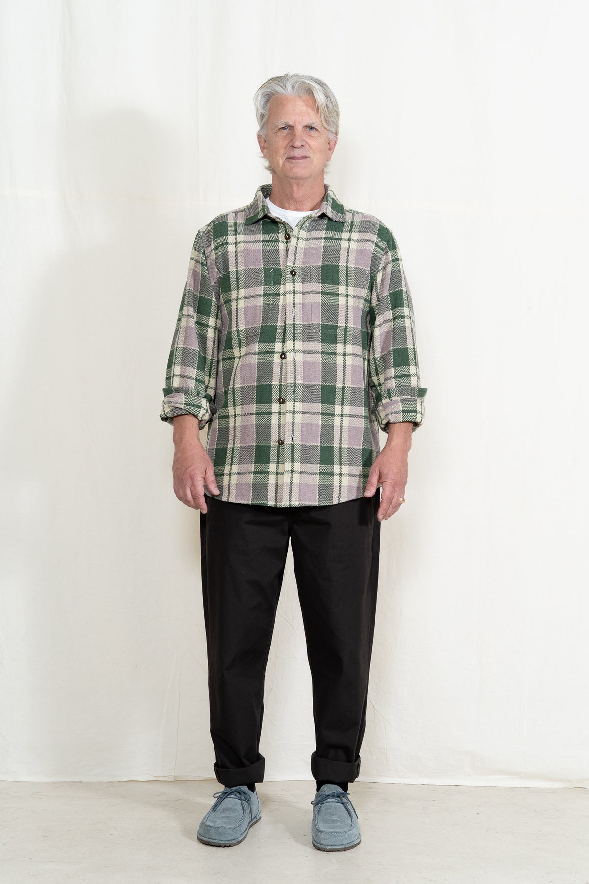 INDI + ASH Ames Workshirt in Grass/Lavender