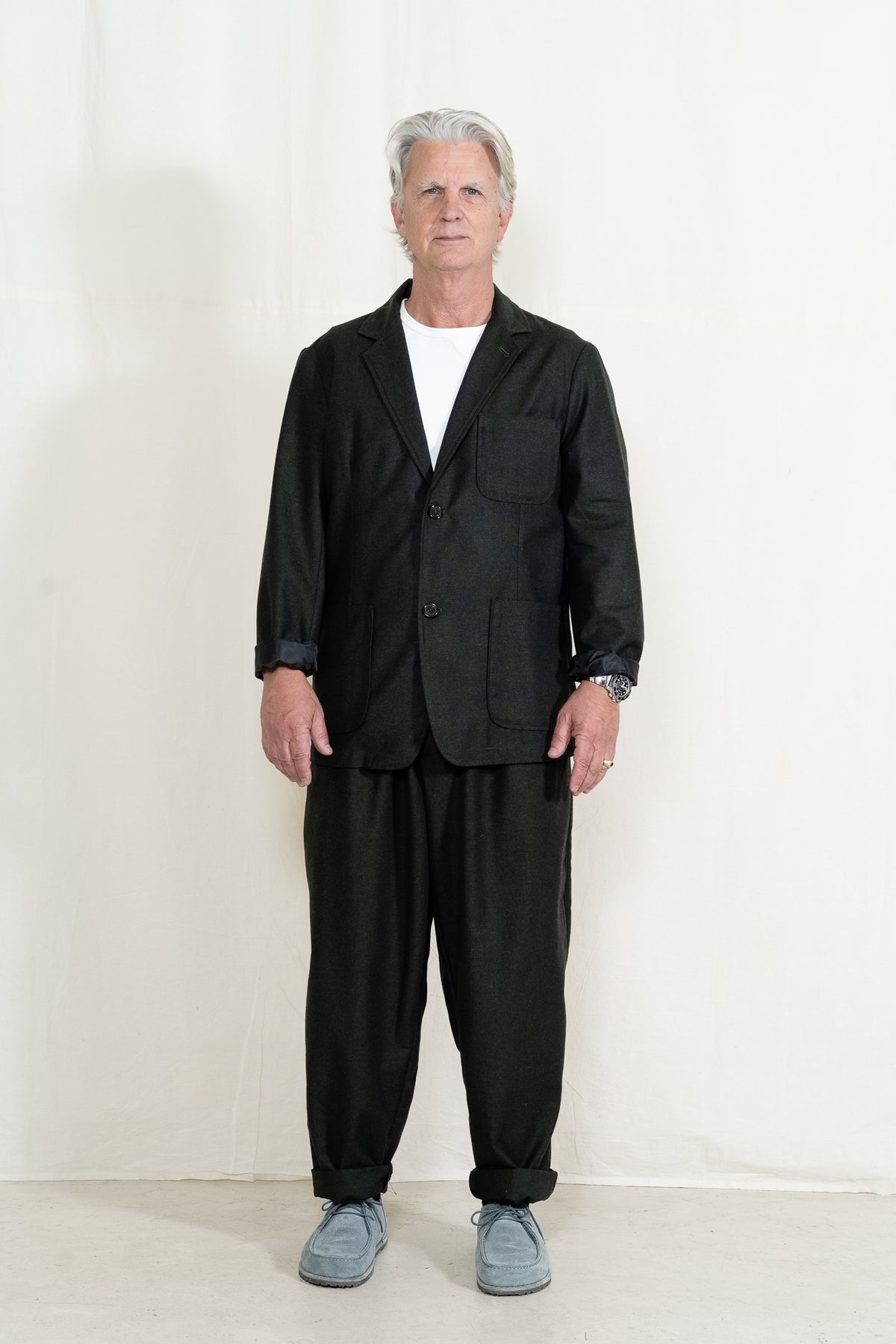 Universal Works Tweed Two Button Jacket in Olive