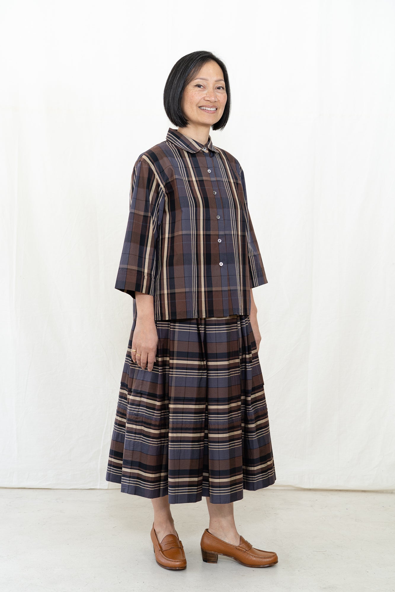 UQNATU Cocoa Madras Camp Shirt